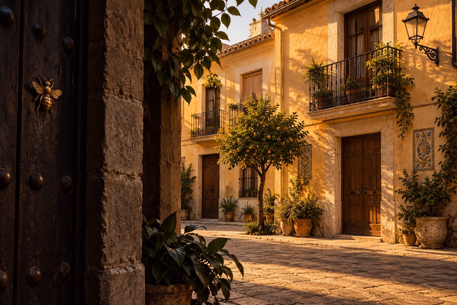 Escena conceptual de casas valencianas de baja altura, balcones y luz dorada, inspirada en el ambiente de Patraix.